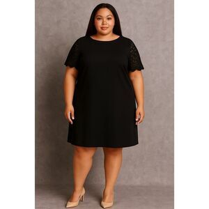 Chicos size 3 (us 16) Black Scoop neck knee length dress with eyelet sleeves Got
